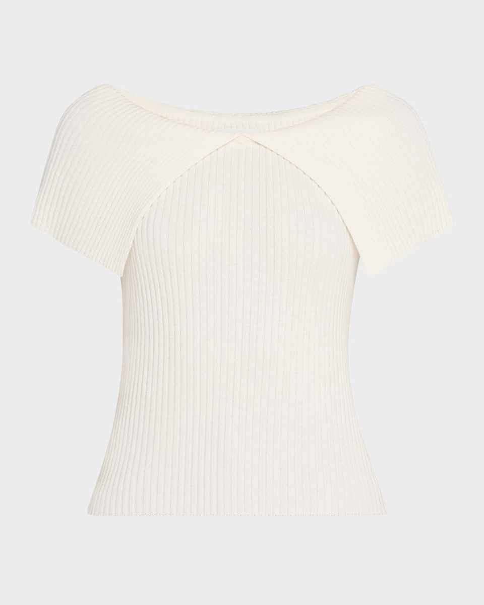 Ribbed Bateau-Neck Foldover Top